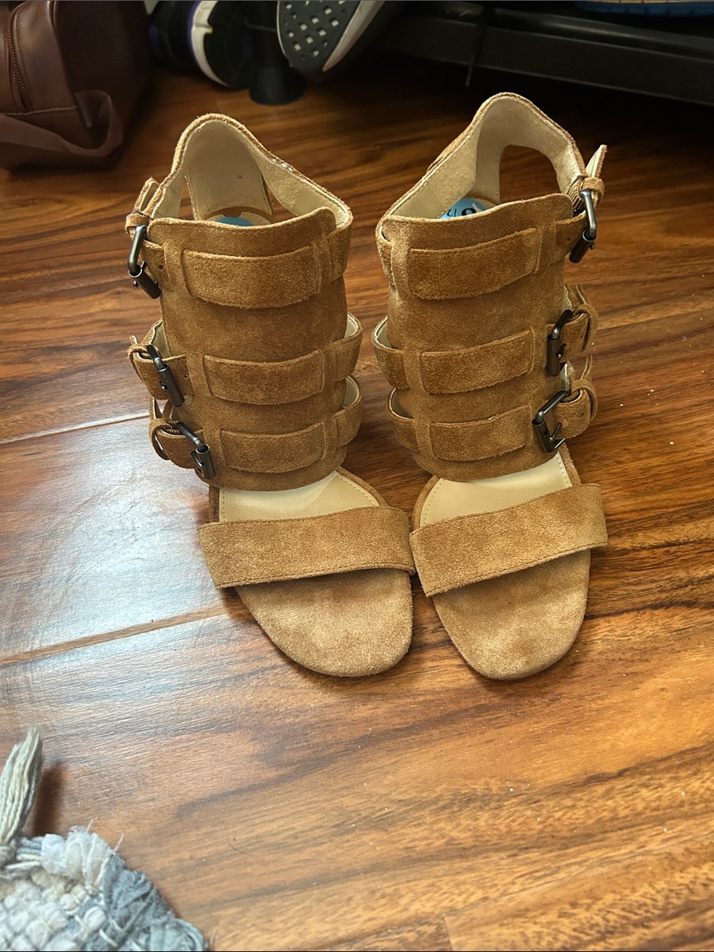Via Spiga Cognac Suede Strappy Buckle Sandals